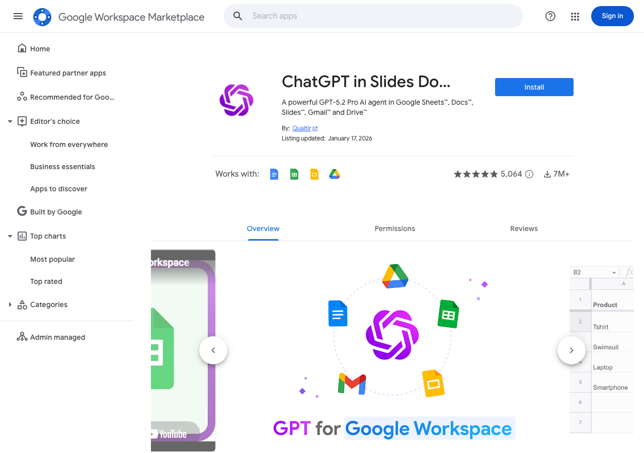 GPT for Slides - Google Workspace Marketplace(公式サイトより)
