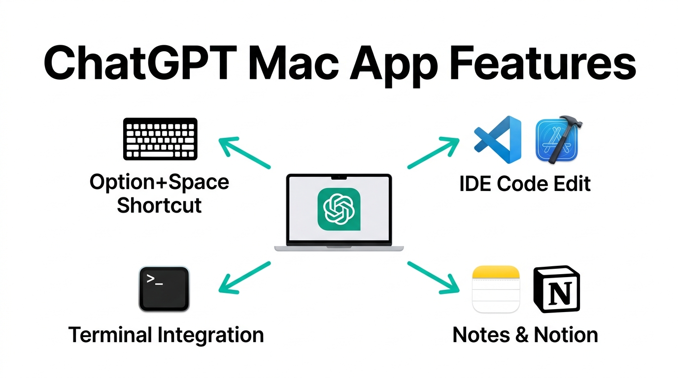 ChatGPT Macアプリの主要機能:ショートカット起動・IDE連携・ターミナル連携・メモアプリ連携の全体像