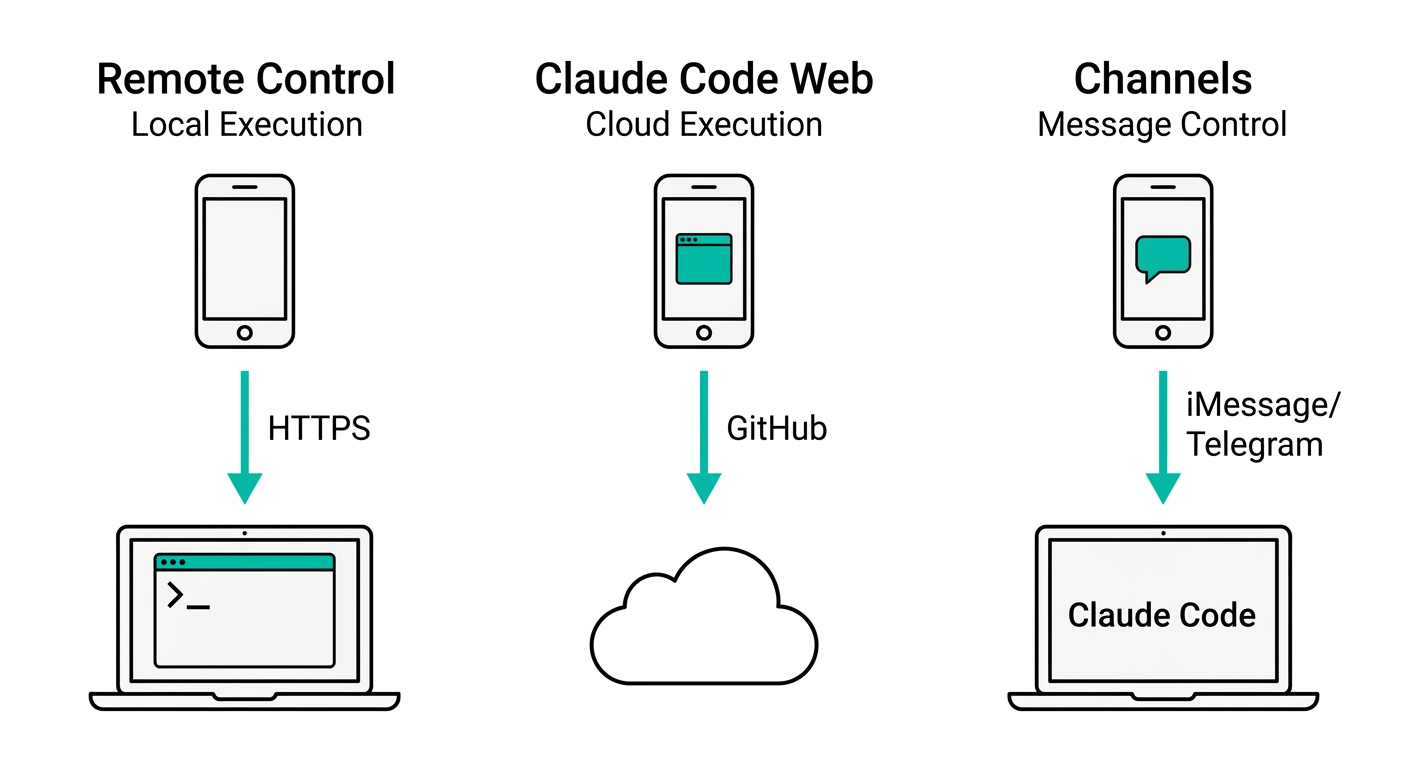スマホからClaude Codeを使う3つの方法の仕組み(図解)