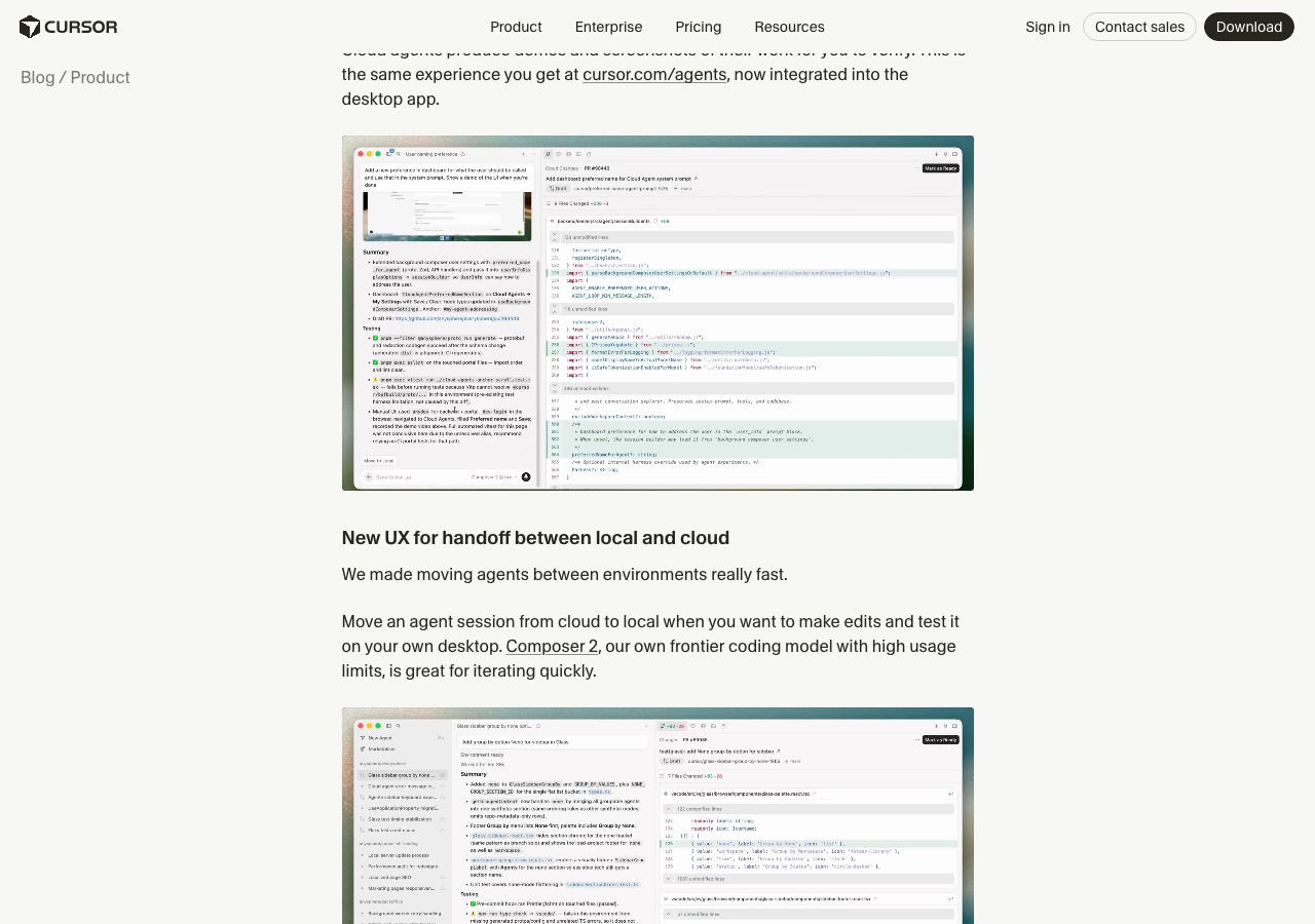 Cursor 3.0の新しいエージェントインターフェース(ローカルとクラウドのエージェントを管理できる画面)