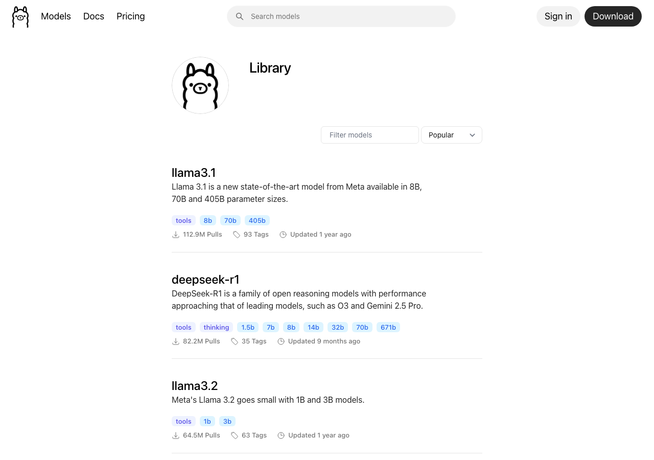 Ollamaのモデルライブラリ(公式サイトより)